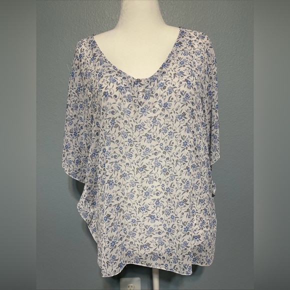 LLDR Tops - La Ligne Blue Floral Blouse Sheer Flowy Coastal Chic Cottagecore Romantic Sz 14